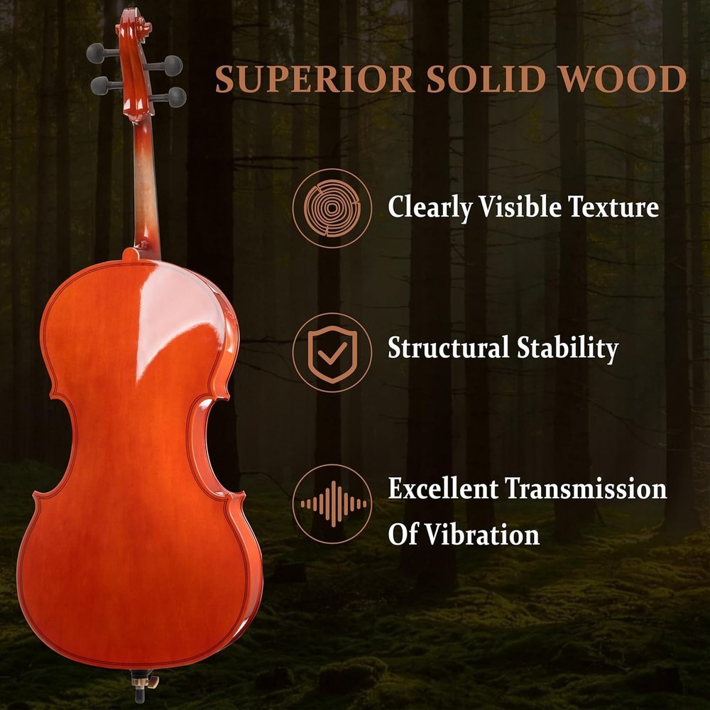 Elegant 4/4 Full Size Beginner Cello Set with Accessories - Effortless Learning