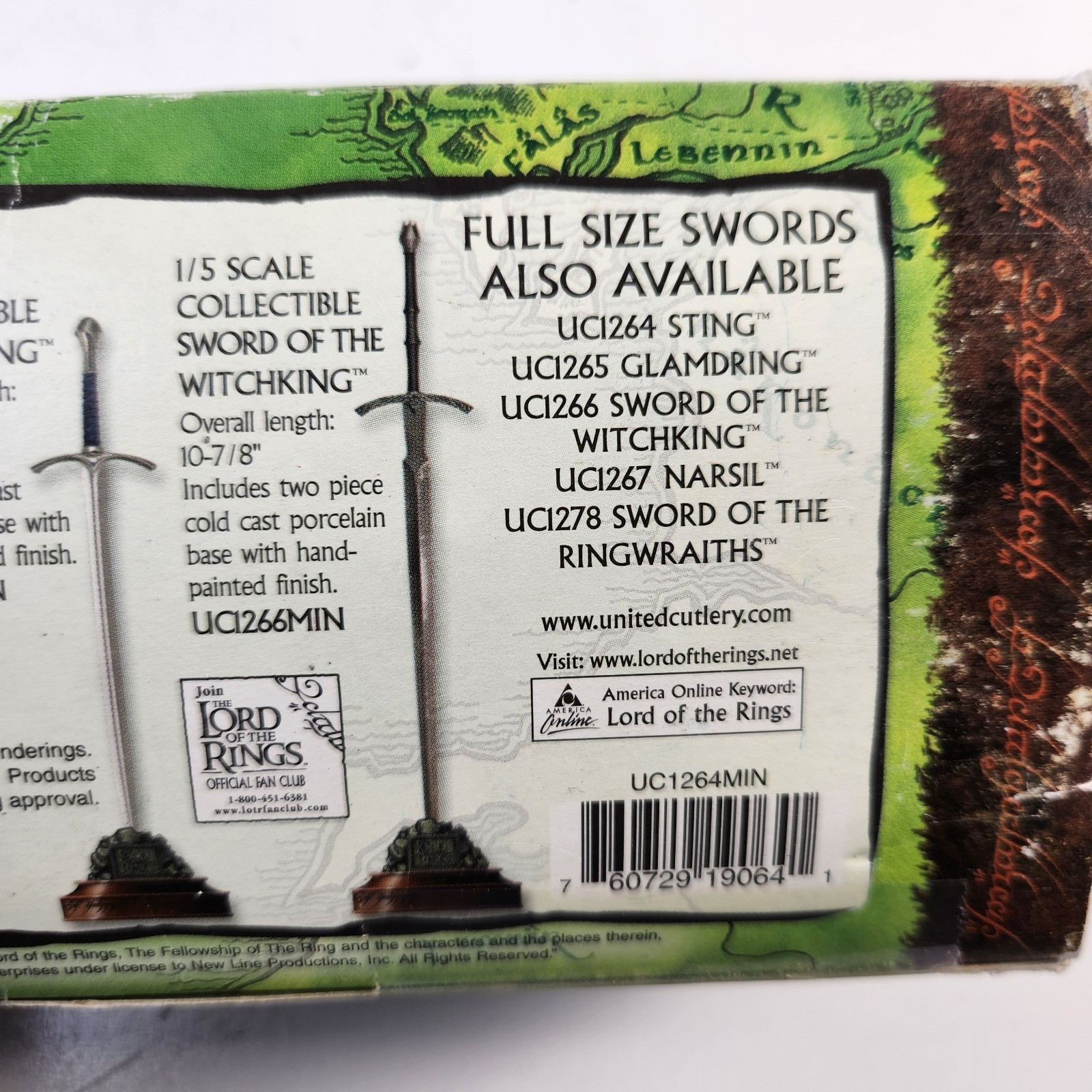 United Cutlery LOTR Sting sword 1/3 scale miniature collectible w/stand 2002