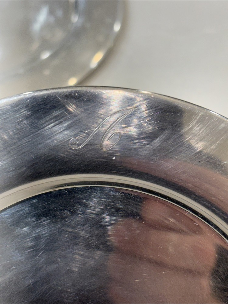 Pair (2) monogrammed “A” Silver Plated 6” Plates, Wm A Rogers, 8 available