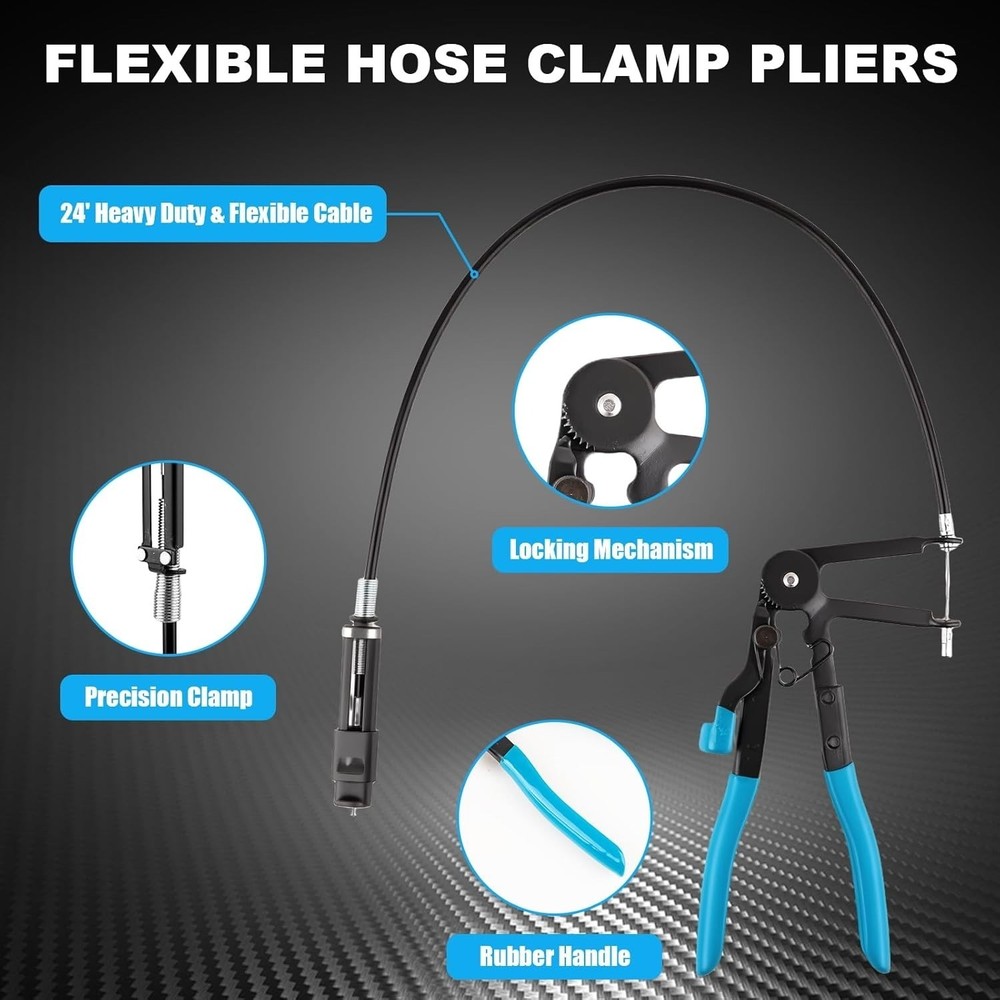 9Pc Hose Clamp Pliers Kit Long Reach Flexible Cable Type Cooling System Tool Set