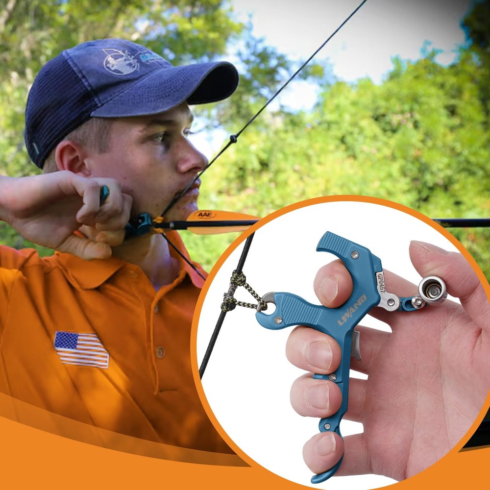 Archery Compound Bow Release Aids Trigger 3-4 Finger Adjustable Wristband Thu...