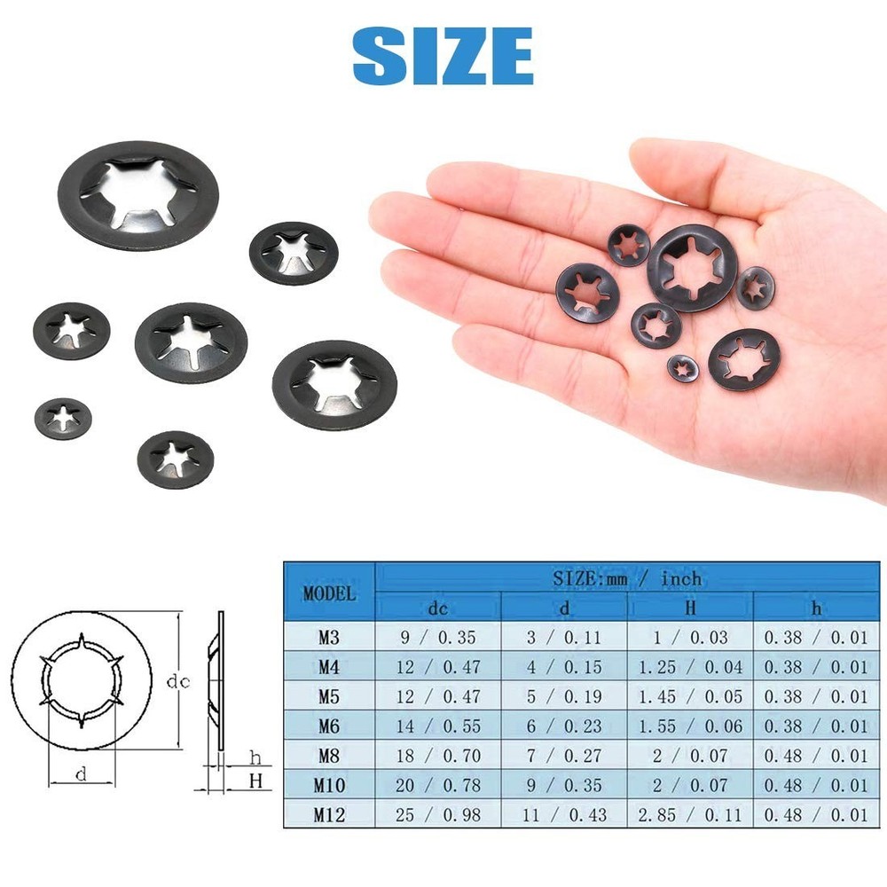 280Pcs Internal Tooth Starlock Push On Locking Washers Speed Clips Fasteners ...