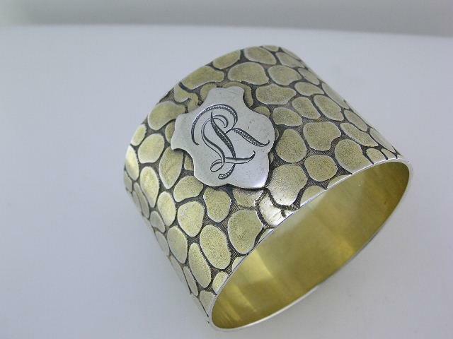 Unusual 800 Silver Napkin Ring w/ Cobblestone Rock pattern - Germany