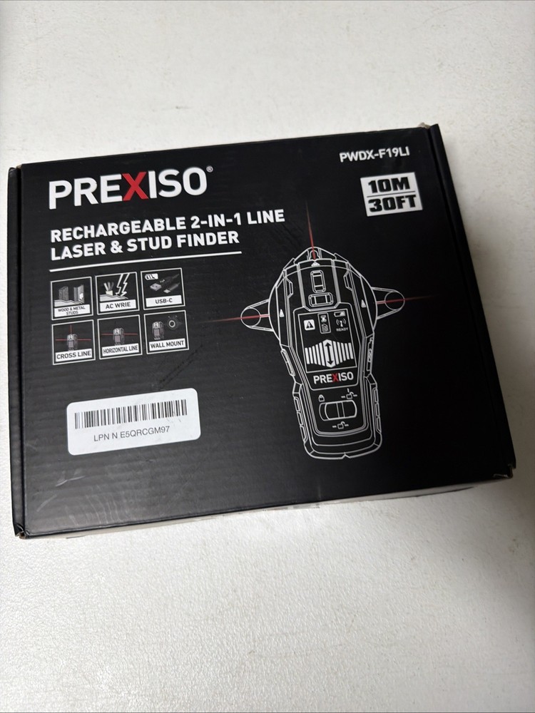 PREXISO 2-in-1 Stud Finder with Laser Level, Rechargeable Multi Surface Cross...