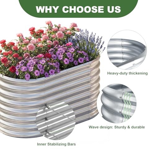 AHEONLAR 2 Pack 4×2×2ft Galvanized Raised Garden Beds 4x2x2ft (2Pack) Silver