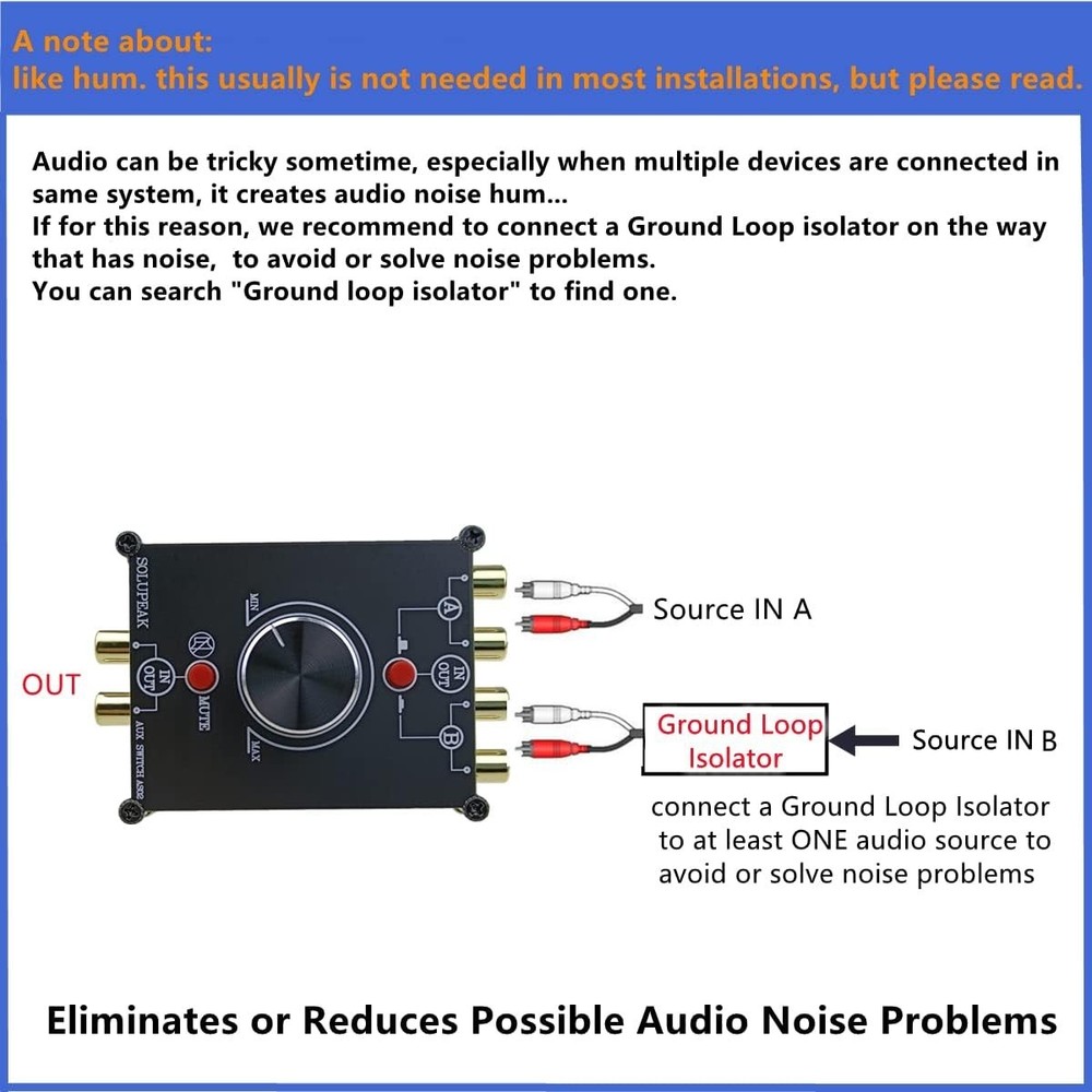 Elegant 2-Way RCA Switch Selector - Audio Splitter with Mute Function
