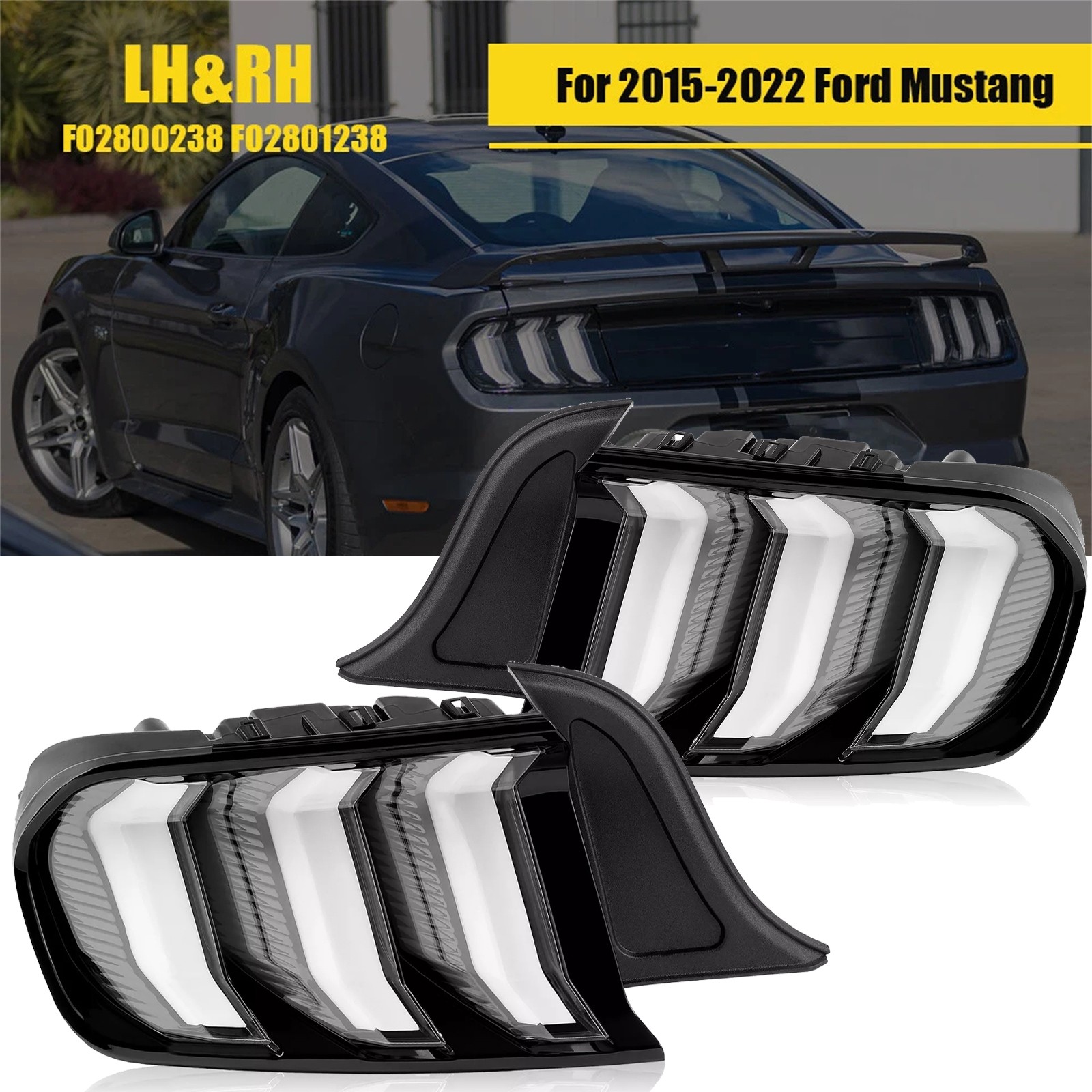 Set LED Tail lights For 2015-2022 Ford Mustang Euro Style w/ Sequential Signals