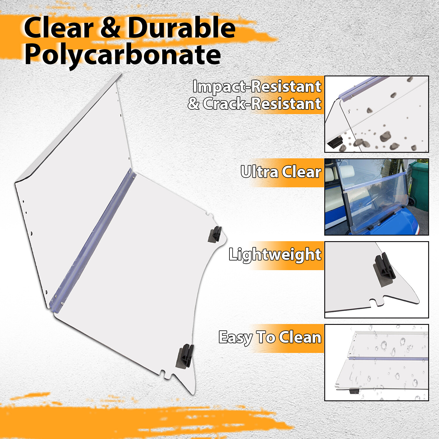 Folding Acrylic Clear Golf Cart Windshield For Club Car Precedent 2004-Up 21