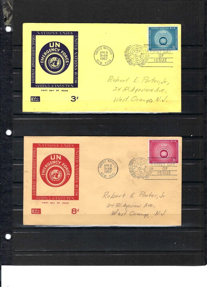 1960 UN EMERGENCY FORCE FDC's (Scott# 51&52) - KOLOR KOVER CACHET (292A)