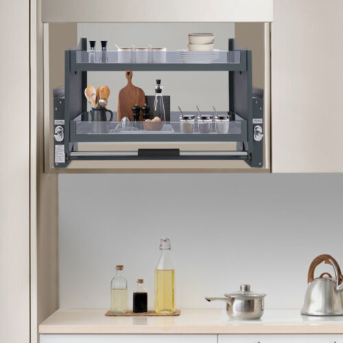 Dark Grey Pull-Down Kitchen Wall Cabinet Storage Organizer
