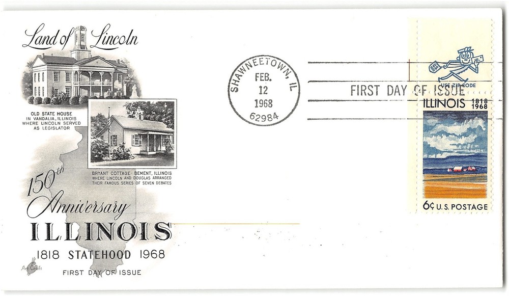 US #1339 FDC, 1968, Art Craft, zip single