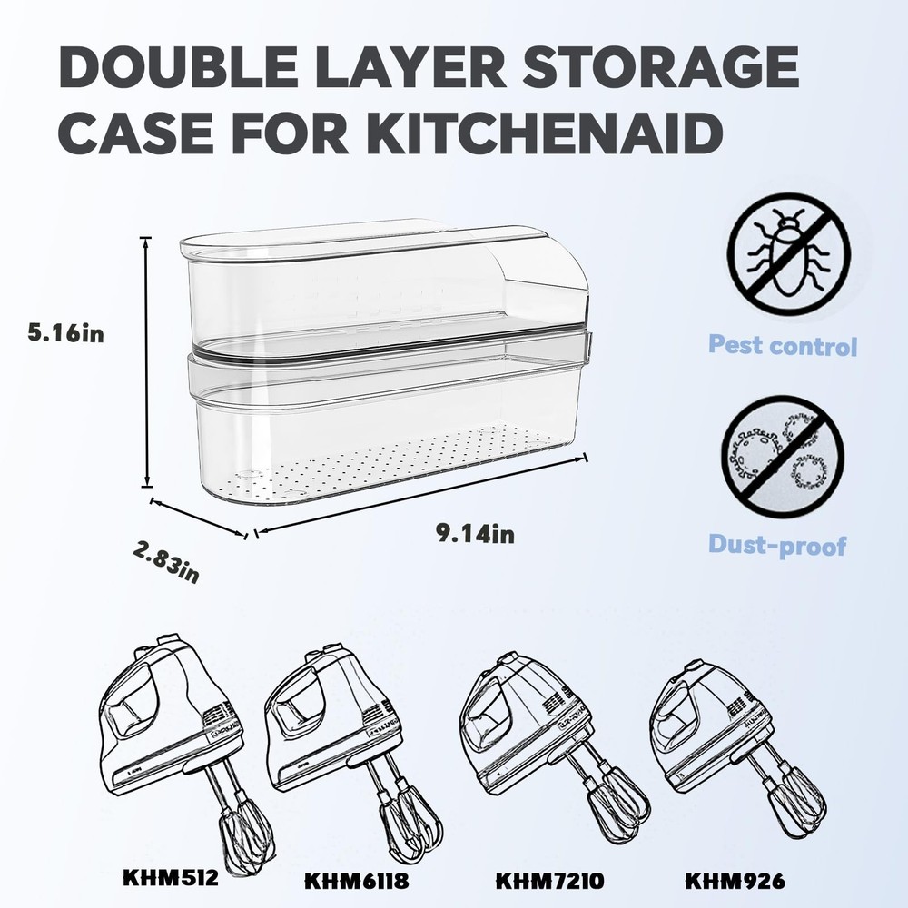 Hand Mixer Storage Case for KitchenAid Double Layer, transparent