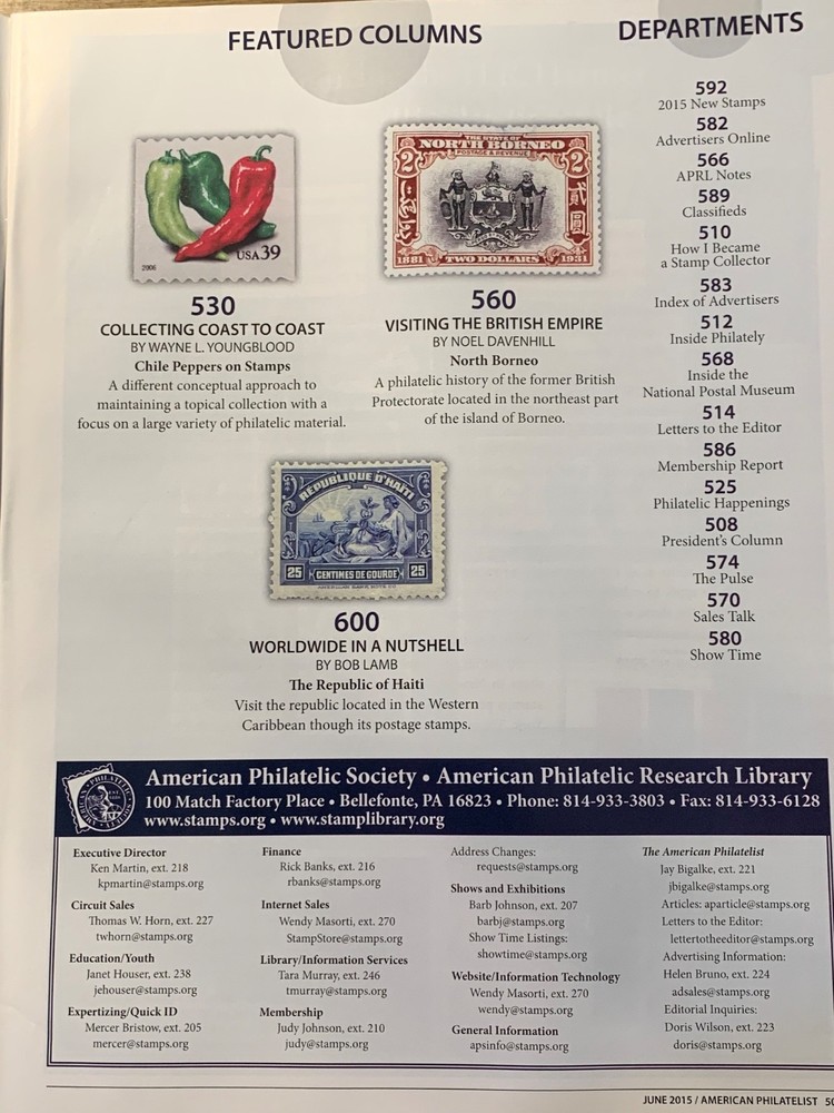 American Philatelist Magazine 2015, June