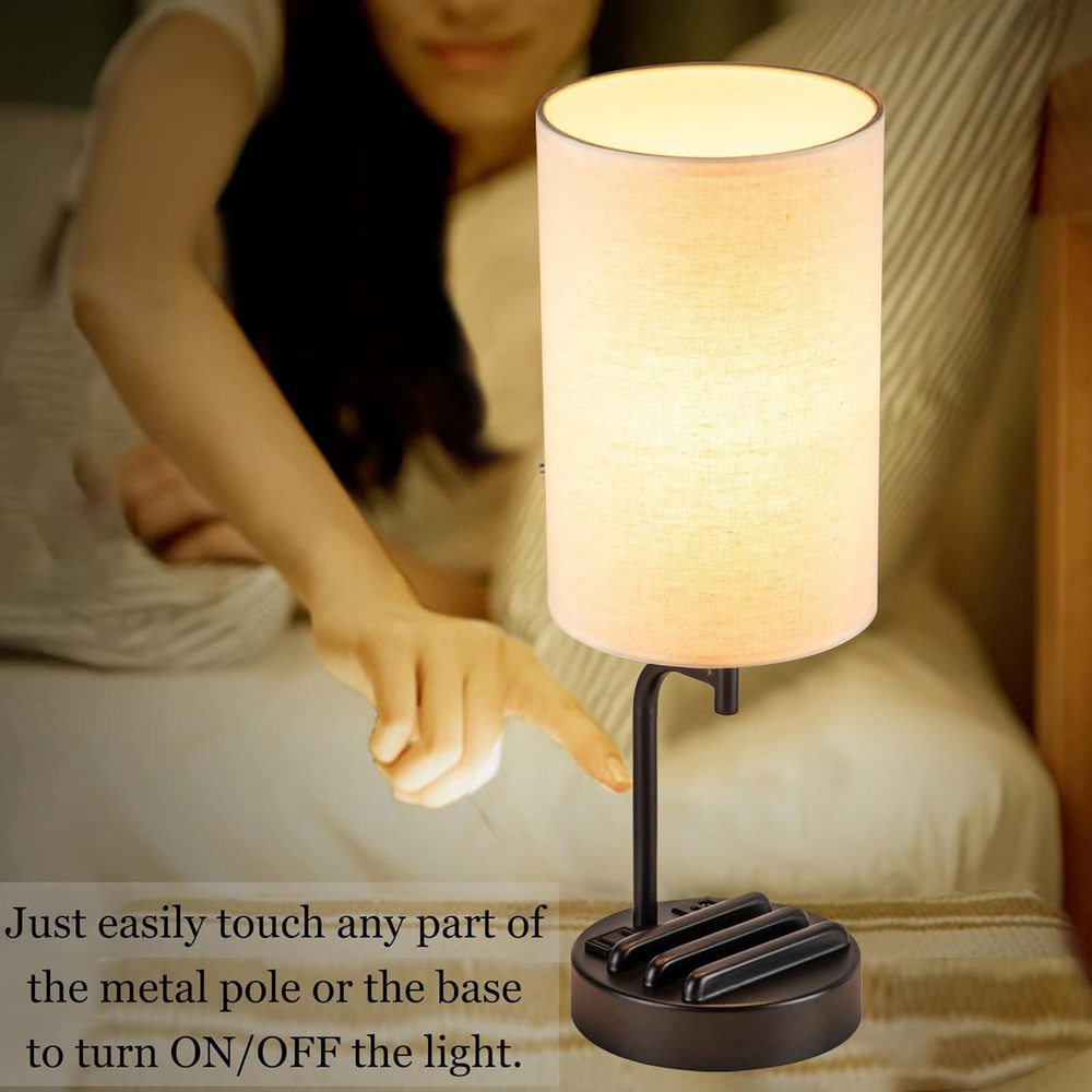 Touch Control USB Table Lamp, Upgraded 3-Way Dimmable Bedside Desk Lamp with USB