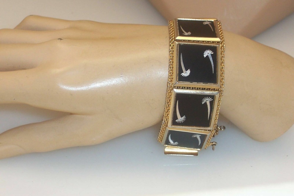 Vintage Wide Damacene Enamel Panel Bracelet