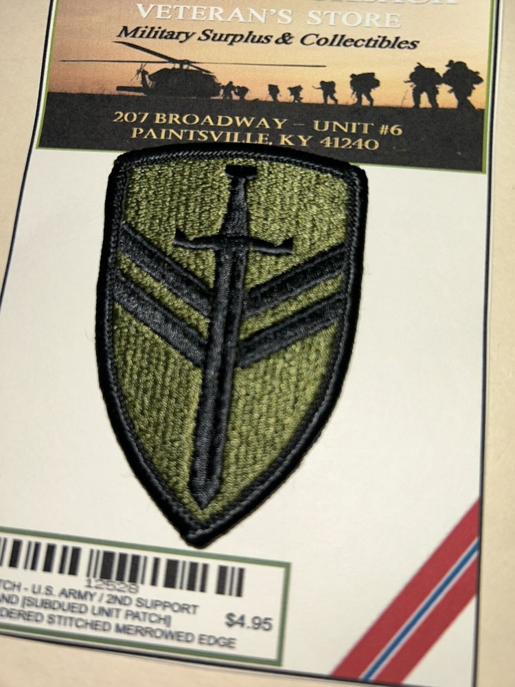 U.S. ARMY / 2ND SUPPORT COMMAND - SUBDUED UNIT PATCH (Sew-On) MERROWED EDGE