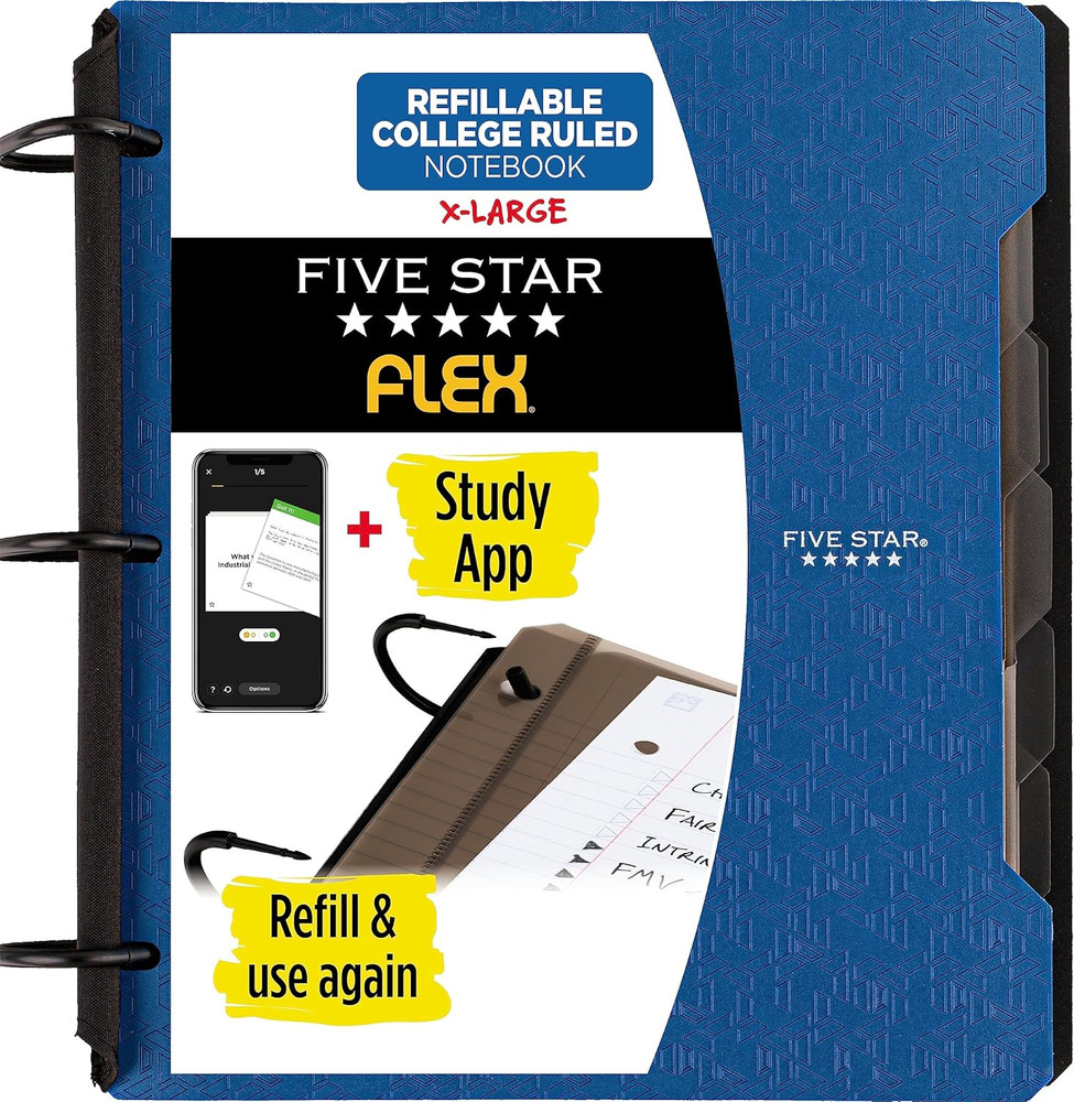 Flex Refillable Notebook + Study App, College Ruled Paper and 1-1/2 Inch Techloc