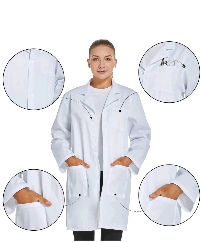 Professional Lab Coat for Unisex-Long Sleeve, White, (Small)