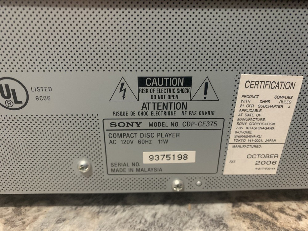 Sony 5-Disc CD Carousel Changer Exchange System CDP-CE375 Player With Remote