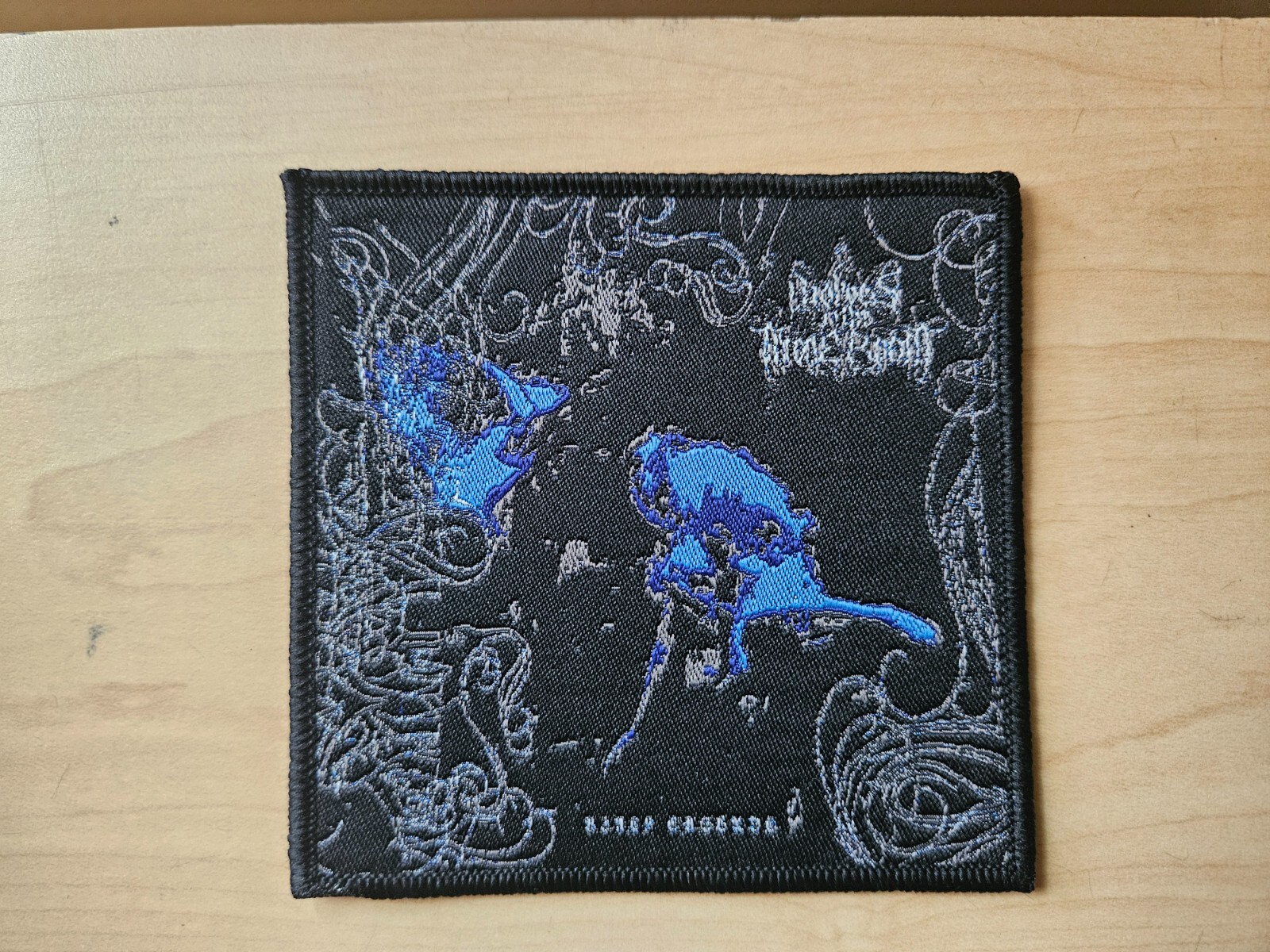 WOLVES OF THE THRONE ROOM SEW ON BLACK BORDER WOVEN PATCH