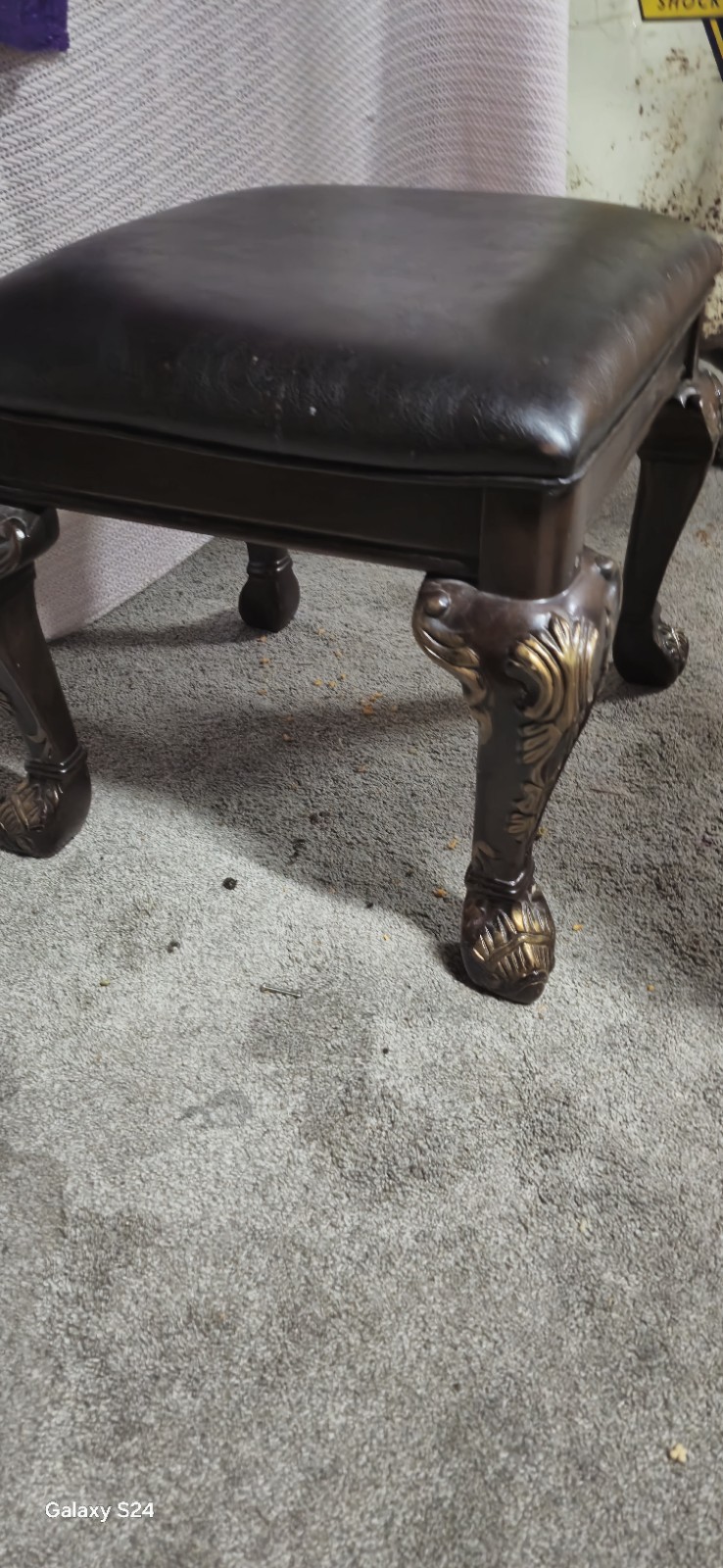 Ornate Wood Piano Bench Black Leather Seat with Storage Compartment