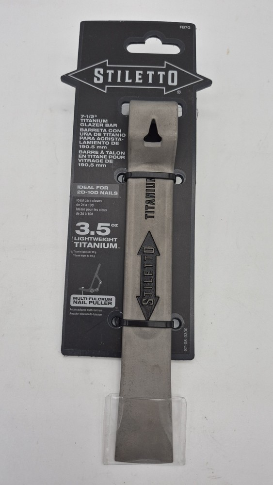 Stiletto Titanium Glazer Bar Pry Tool 7.5in Nail Puller Scraper Hand Tool