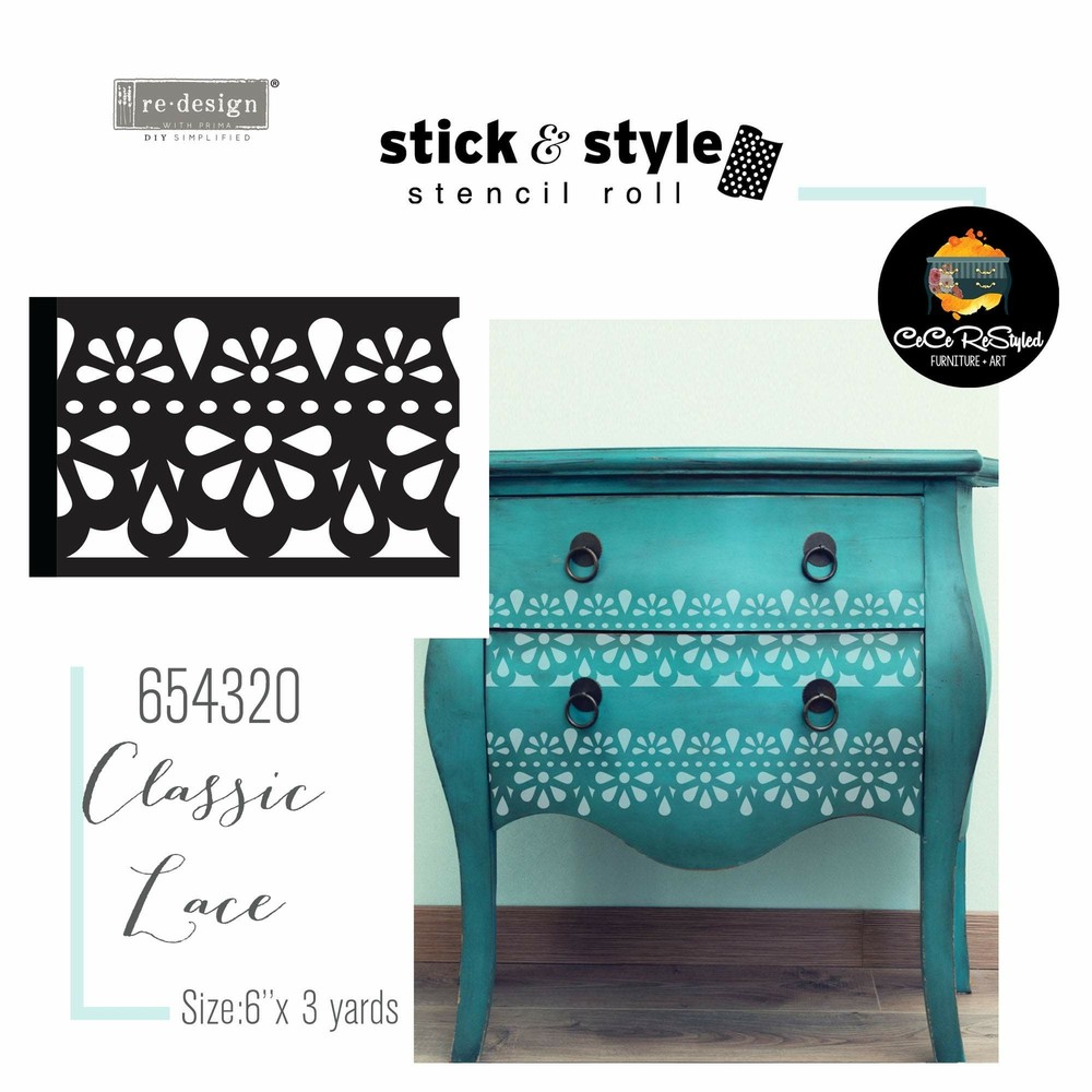 Classic Lace | Stick & Style Stencils | Redesign with Prima Patterned Roll