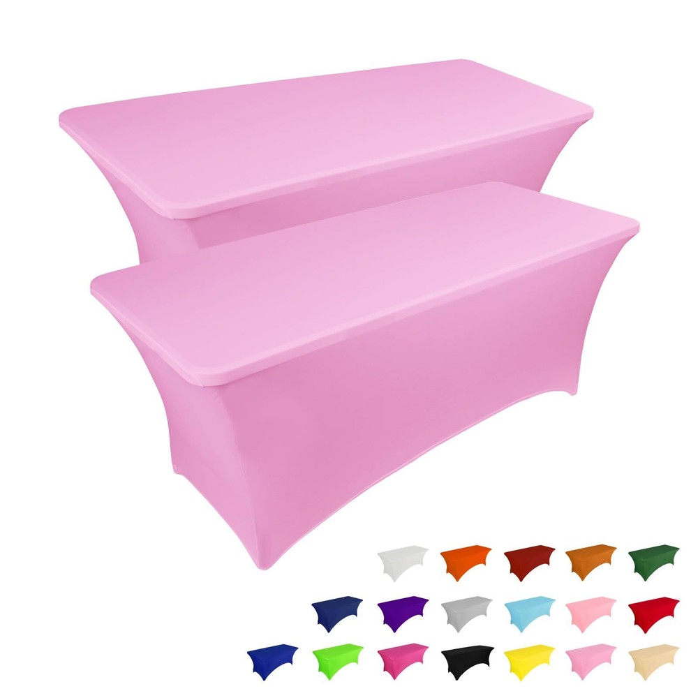IVAPUPU 2 Pack 4FT Table Cloth for Rectangular Fitted Events Stretch Pink Tab...