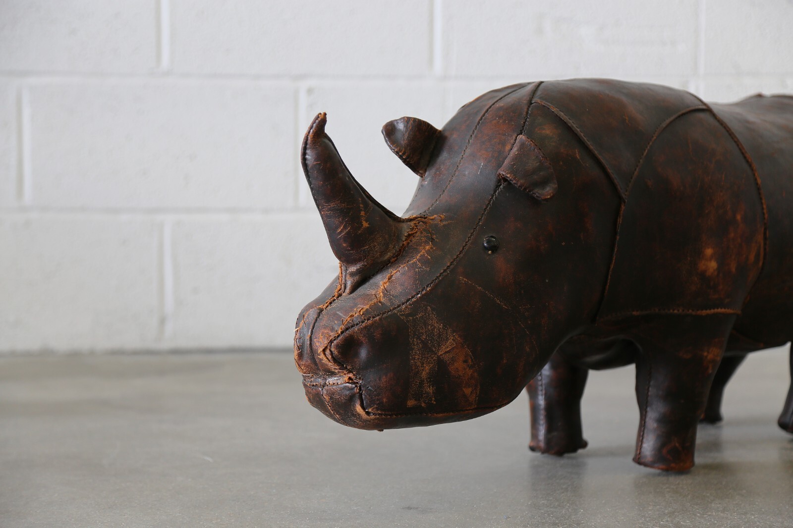 1960s Dimitri Omersa 36" Leather Rhinoceros Ottoman Abercrombie Fitch