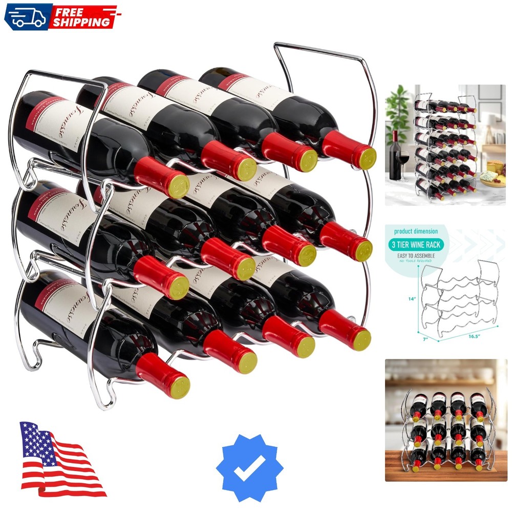 Metal Wine Racks Countertop - 3 Tier Stackable Wine Rack - Bottle Rack Holds ...