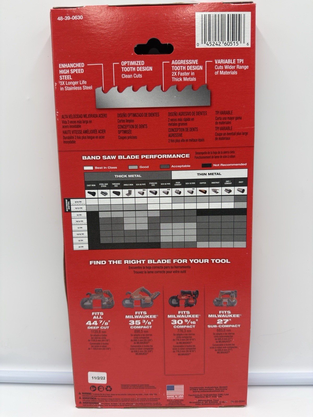 Milwaukee 48-39-0630 30-9/16" 8/10TPI Compact Exteme Metal Band Saw Blade, 3-Pk