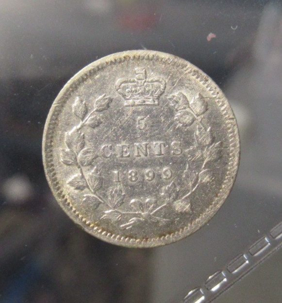 1899 Canada 5 Cents Silver Coin, ABOUT UNC. Grade