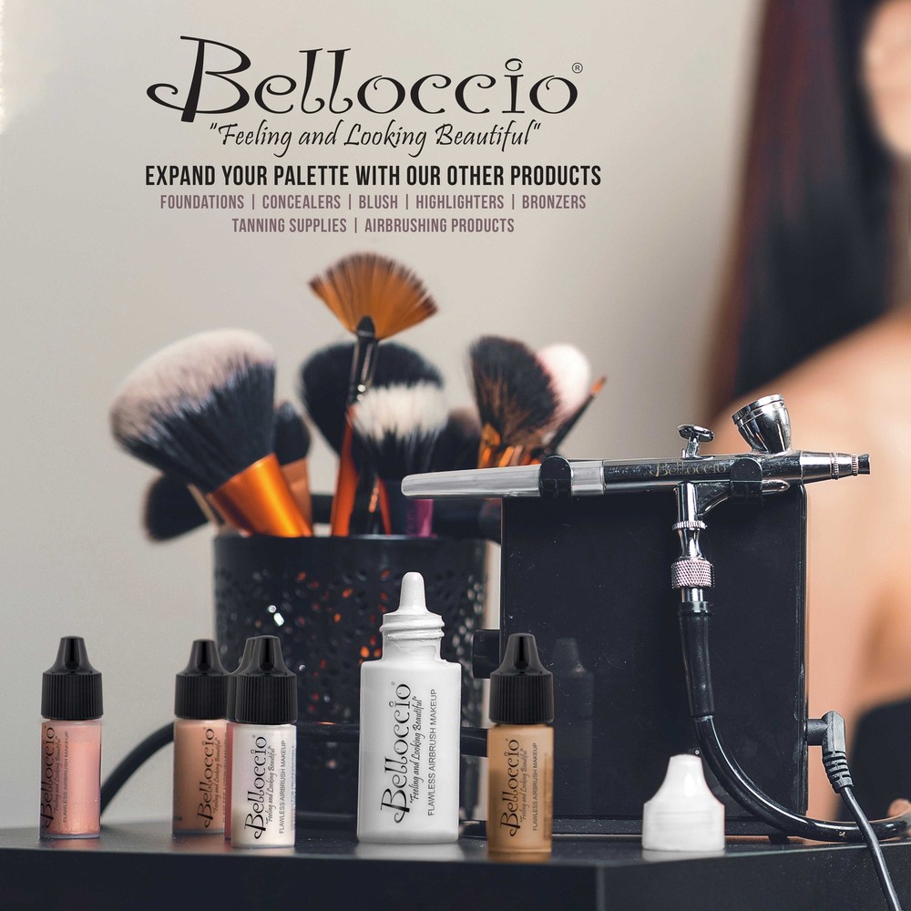 Belloccio AIRBRUSH Medium FOUNDATION MAKEUP SYSTEM Compressor Blush Bronzer Kit