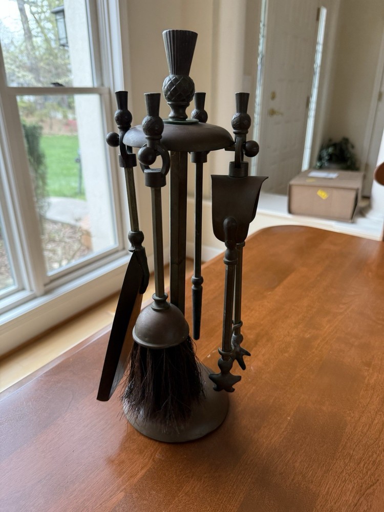 Vintage Small Fireplace Tool Set 5 Piece Set Stand With Tools Fire Place.