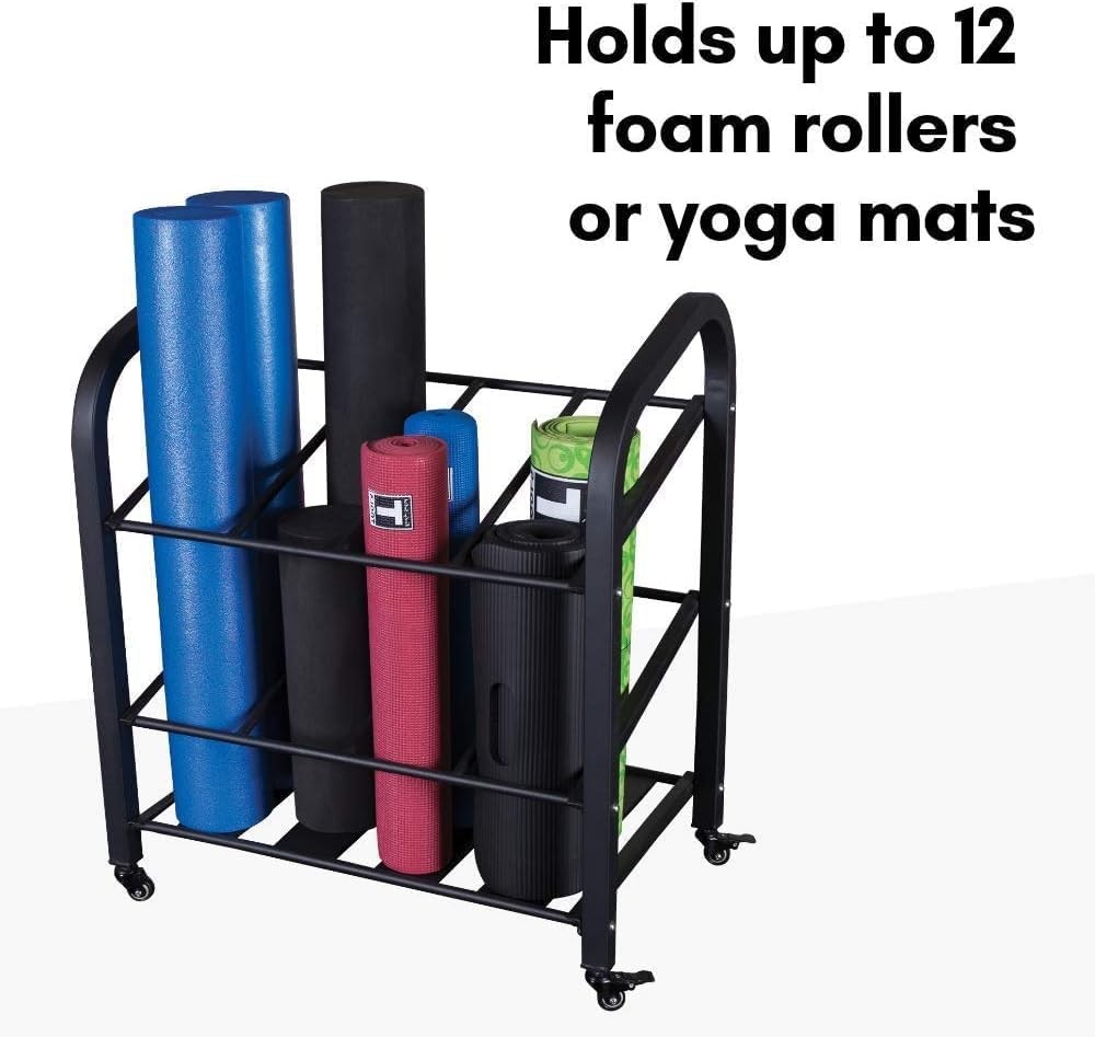 Body-Solid Foam Roller Storage Organizer and Yoga Mat Rack Holder