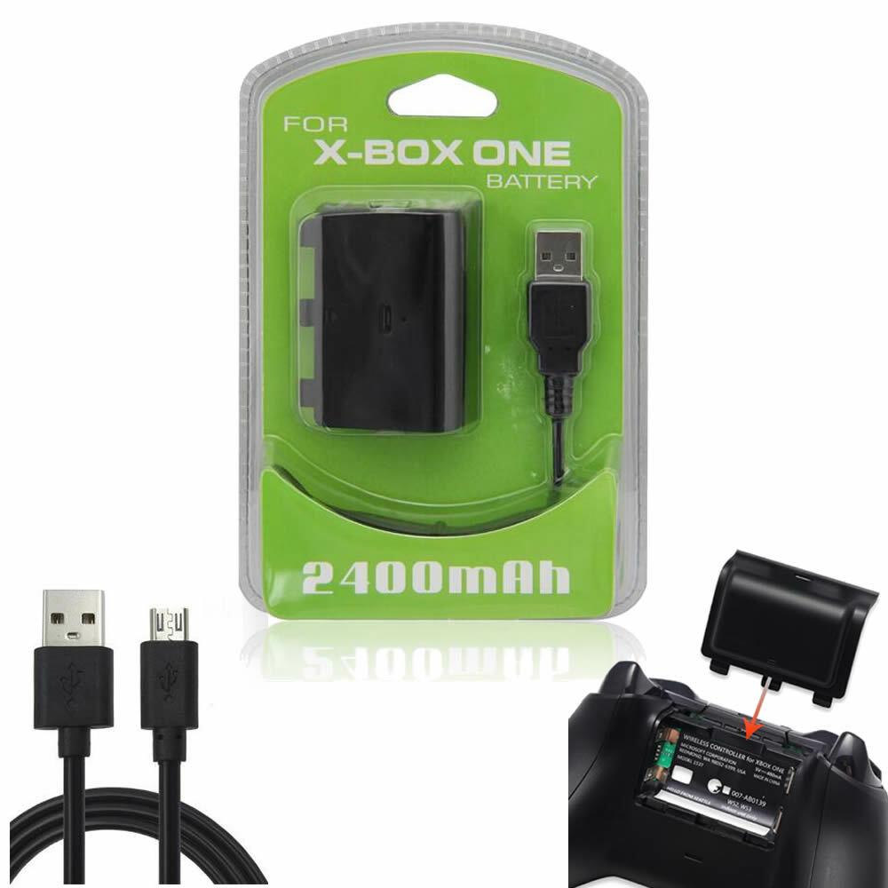 Rechargeable Battery Pack 2400mAh For Xbox One Wireless Controller + USB Cable