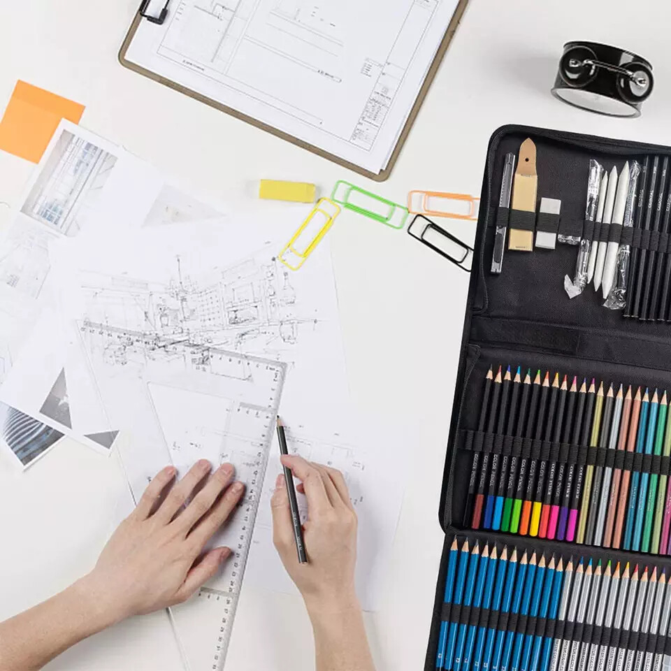 71 pcs Professional Drawing Artist Kit Set Pencils and Sketch Charcoal Art & Bag