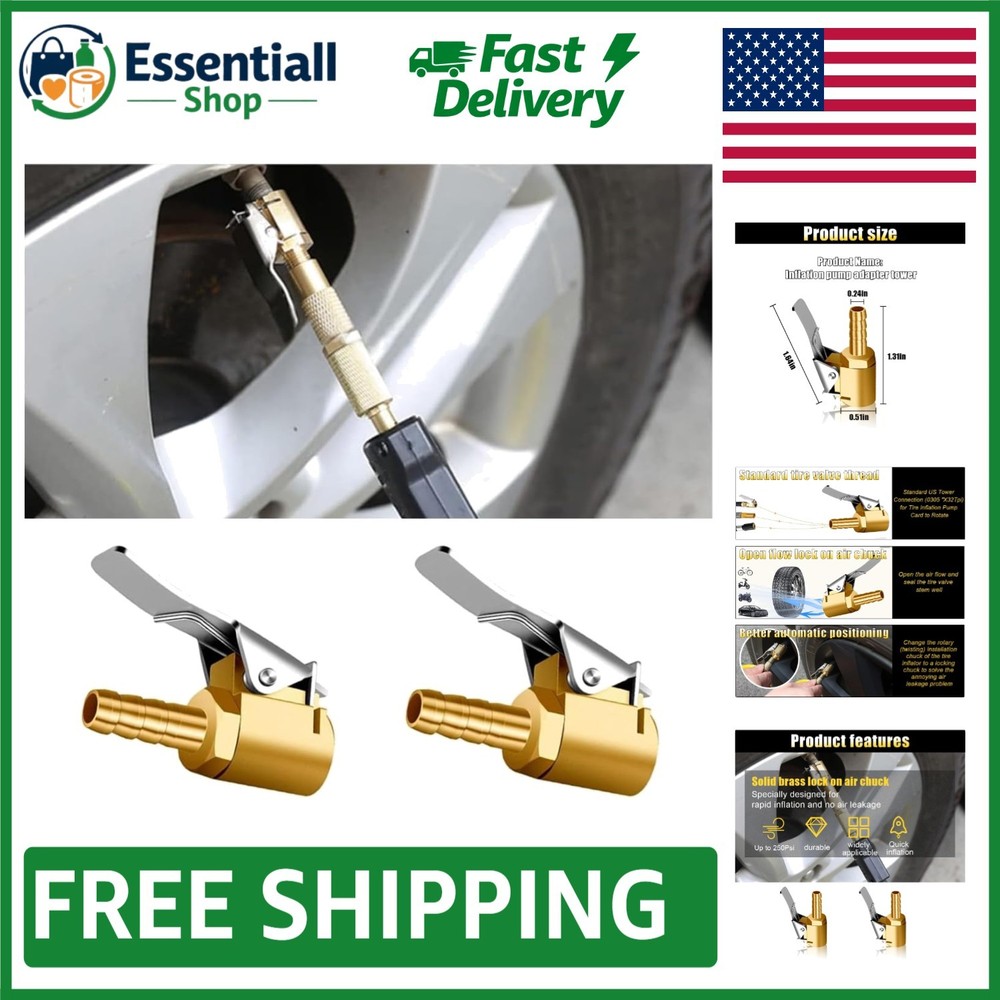 Durable 2PCS Brass Tire Chucks - Locking Nozzle Adapters for Efficient Inflation