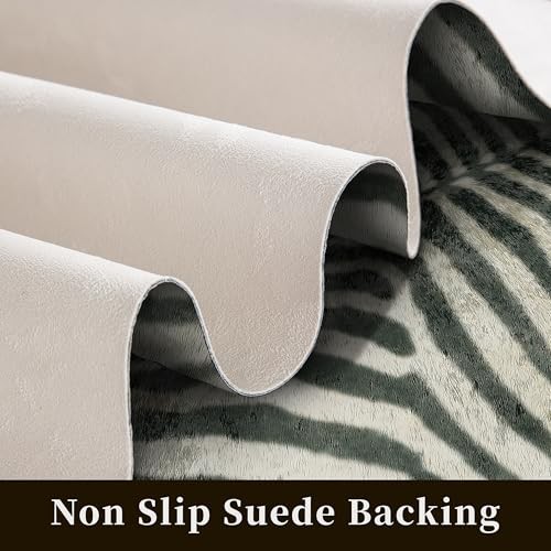Zebra Print Area Rug, 4.6x5.2 Feet - Faux Zebra Hide for Bedroom, Black &