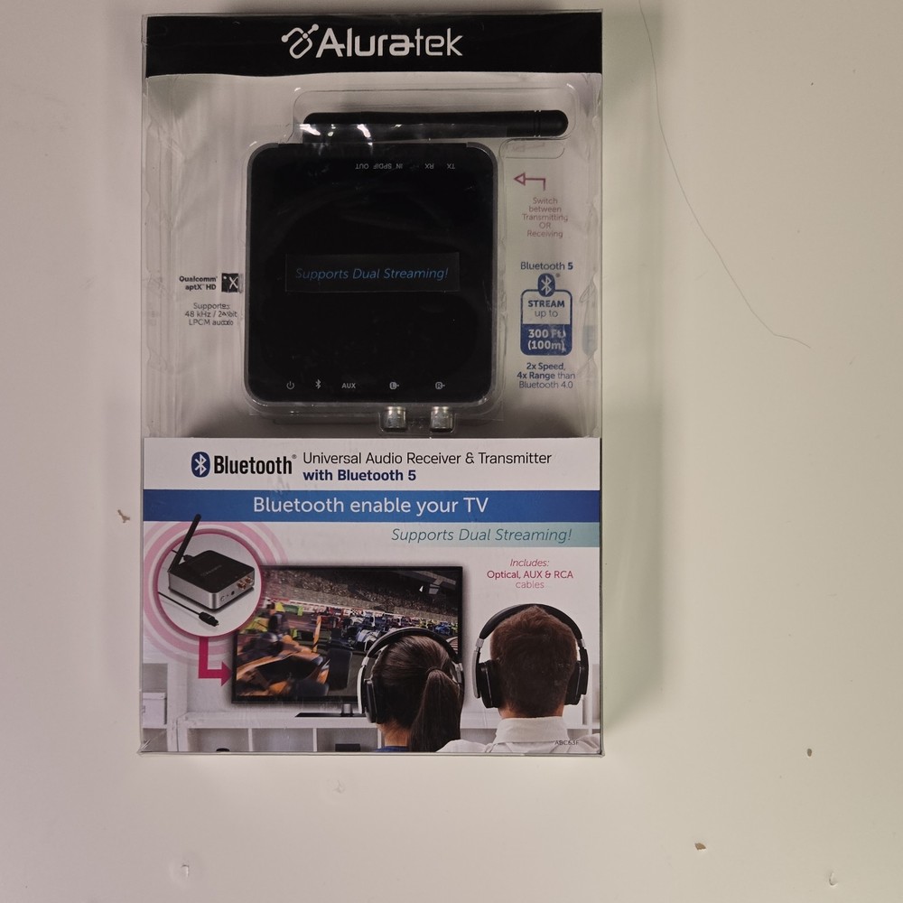 Aluratek Bluetooth 5 Universal Audio Receiver & Transmitter, Dual Streaming, Op…