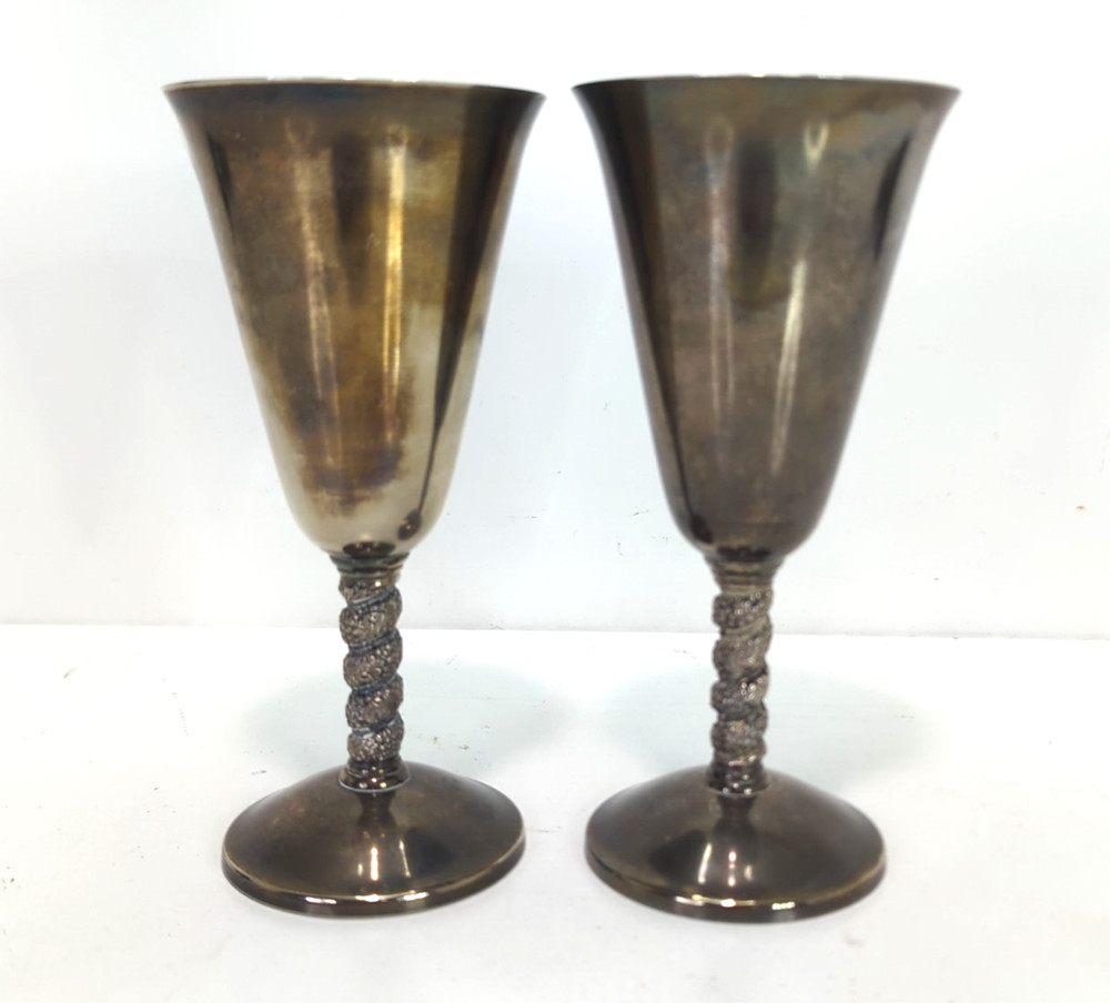 Vintage 6 Silver Plated Roma S.L. Spain Madrid 7-1/8” Height Wine Goblets Used