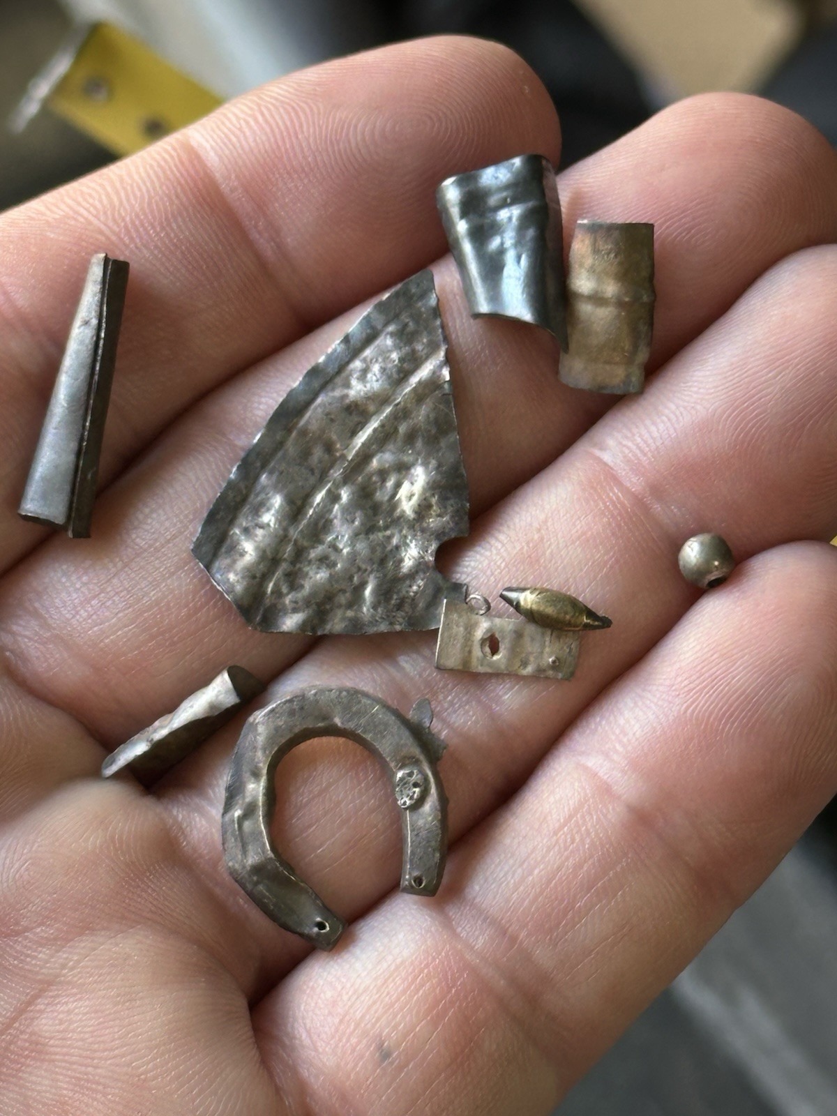 1700's SILVER FUR TRADE ERA LOT - BROOCH GORGET PIN RING BEAD ~ NICE COLLECTION