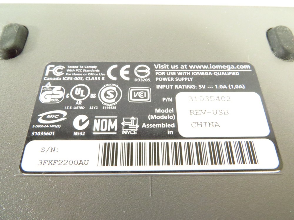 Iomega REV USB External USB 2.0 Zip Hard Disk Drive w/ AC Adapter and Software