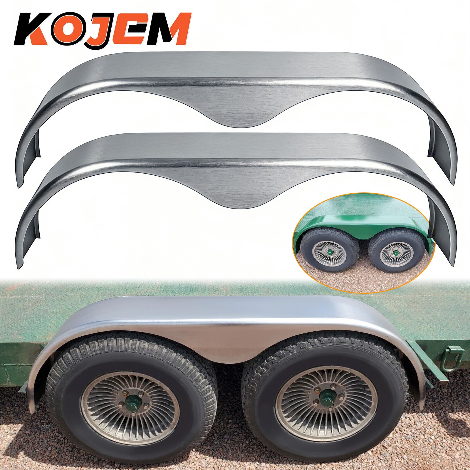 2PCS Tandem Double Axle Trailer Fenders Teardrop For 13"-15" Enclosed Trailers