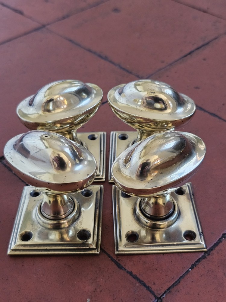 Antique original set 4 mortice lock brass door knobs