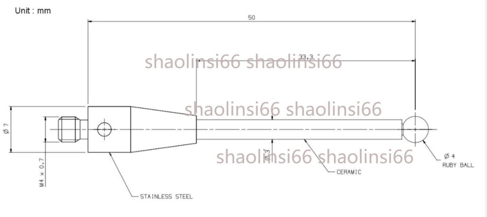 1pc M4 Thread L50mm Solid Ceramic Stem CMM Touch Probe 4mm Ruby Ball Tips