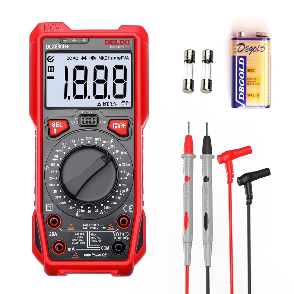 DELIXI Digital Multimeter, Manual Range Tester with High Accuracy Red