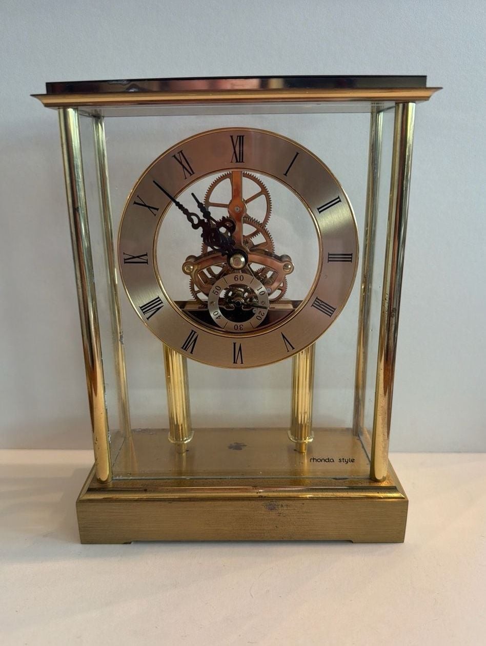 Rhonda Style Brass Skeleton Movement Mantel Clock with Corporate Commemorative P