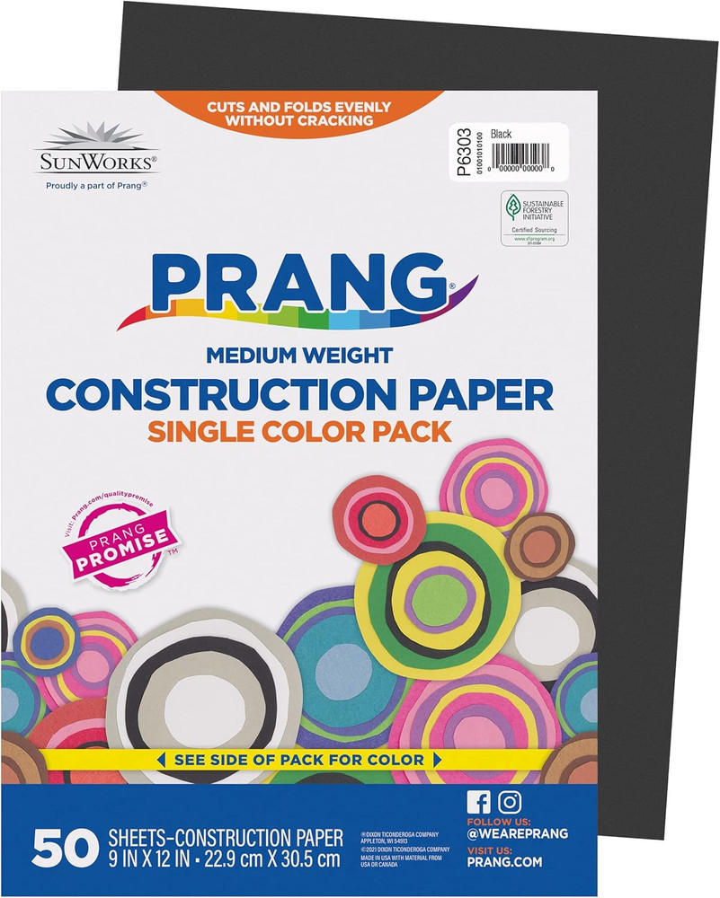 (Formerly Sunworks) Construction Paper, Black, 9" X 12", 50 Sheets