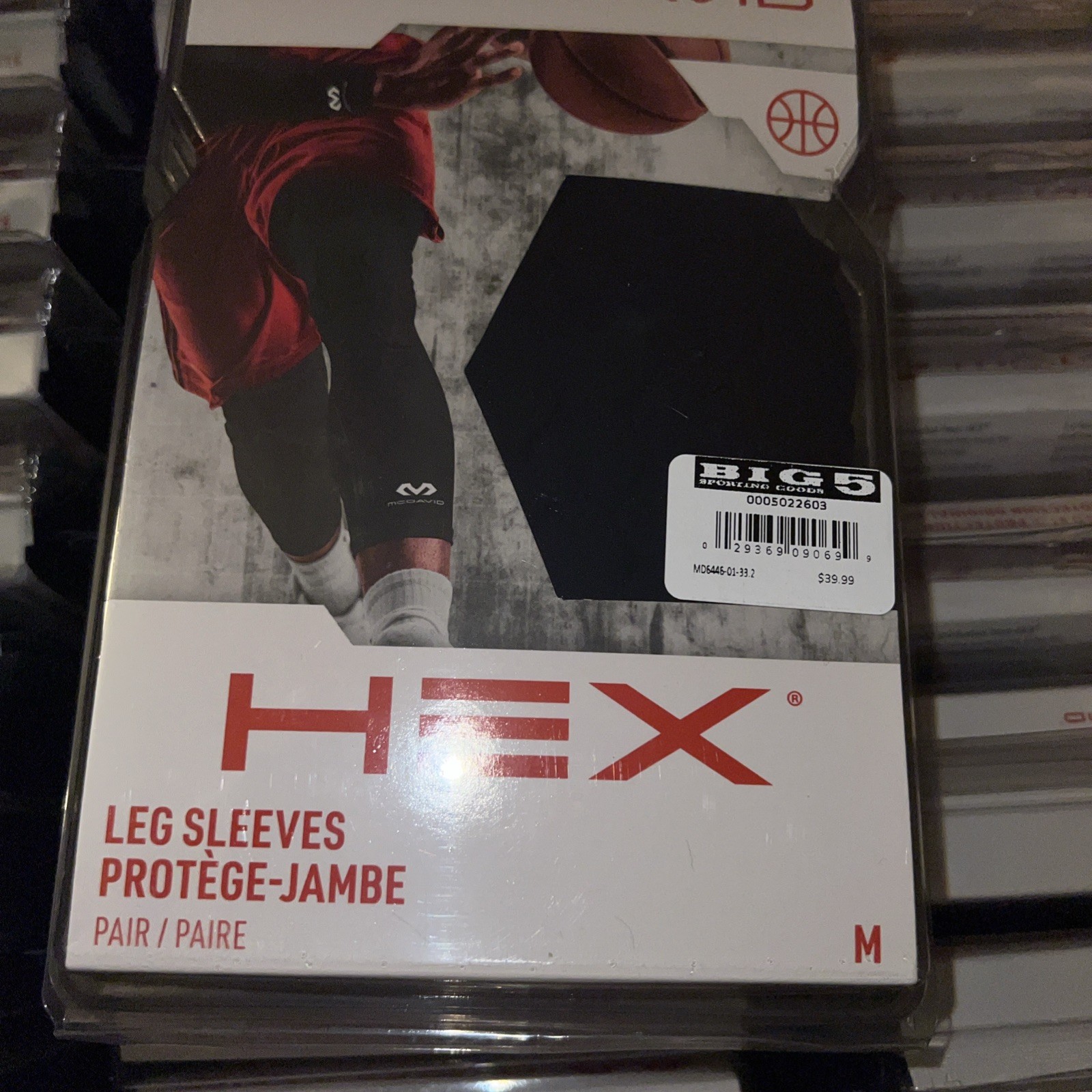 Basketball Padded HEX Leg Sleeves Pair medium black new in plastic